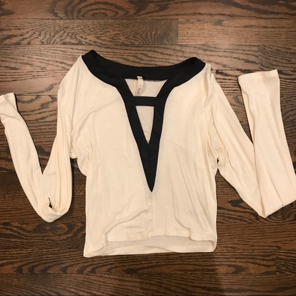 Long sleeve crop top with sexy plunge v neck